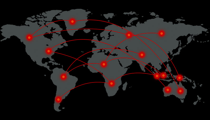 Mapa mundi com texto 'Atendendo clientes em diversos territórios!'